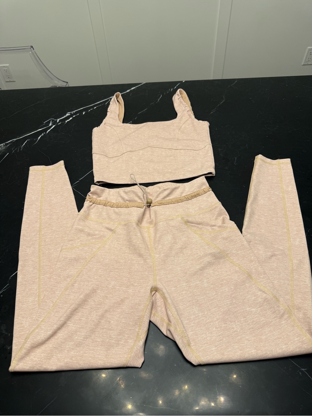 Travis Mathew Pink-Beige Active Set - Crop Tank & Leggings